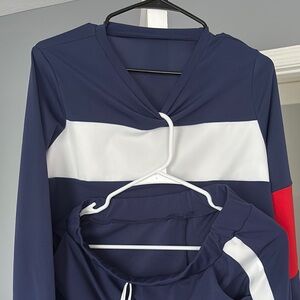 Navy and Red Colorblock Activewear Set